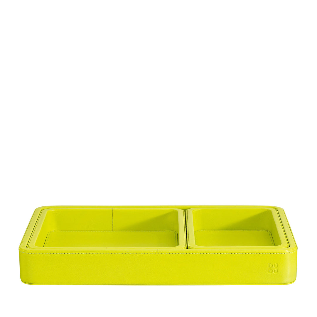 Yellow leather tray with two compartments