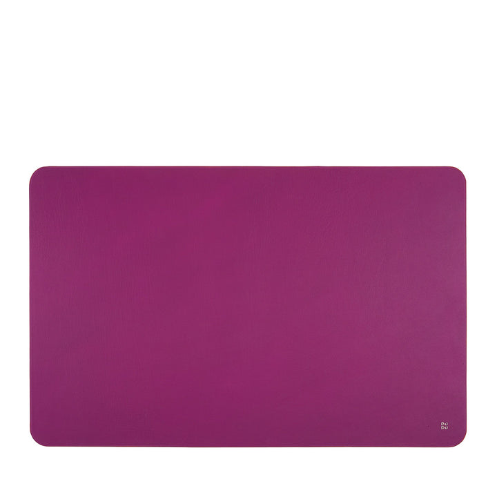 Purple rectangular desk mat with rounded corners