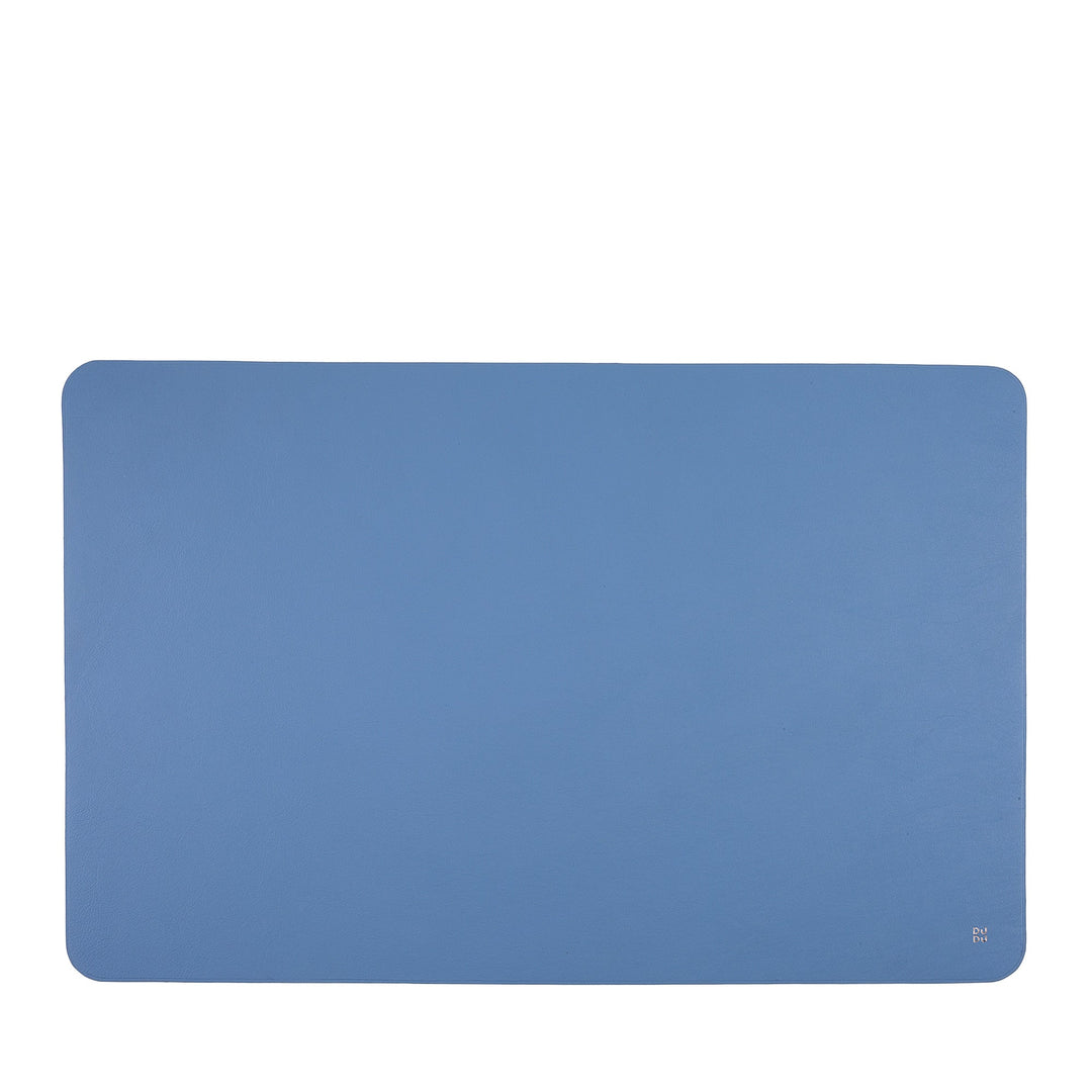 Blue rectangular desk pad with rounded corners
