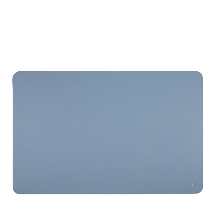 Rectangular blue desk pad with rounded corners on white background
