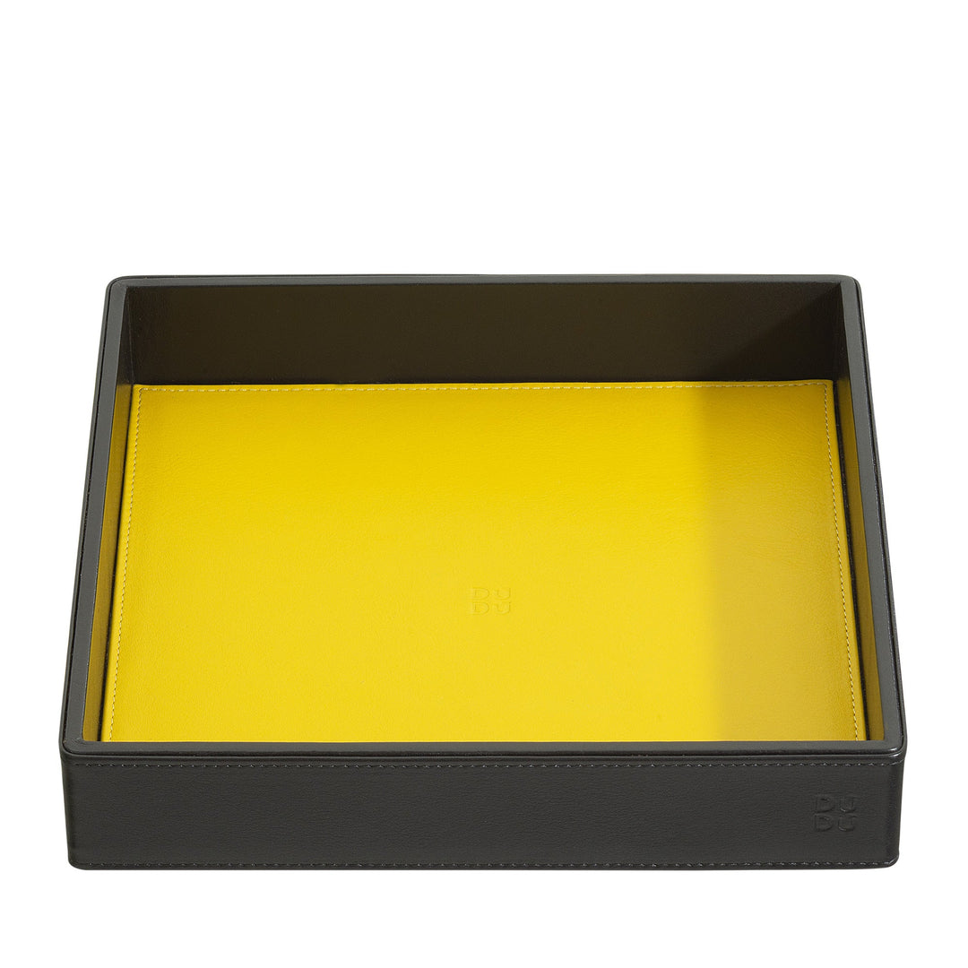 Black and yellow leather desk tray organizer