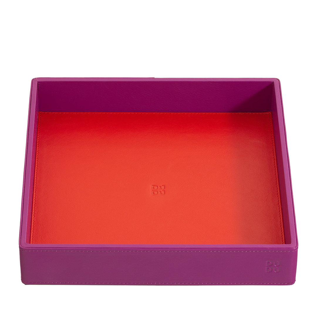 Purple and red leather desk organizer tray