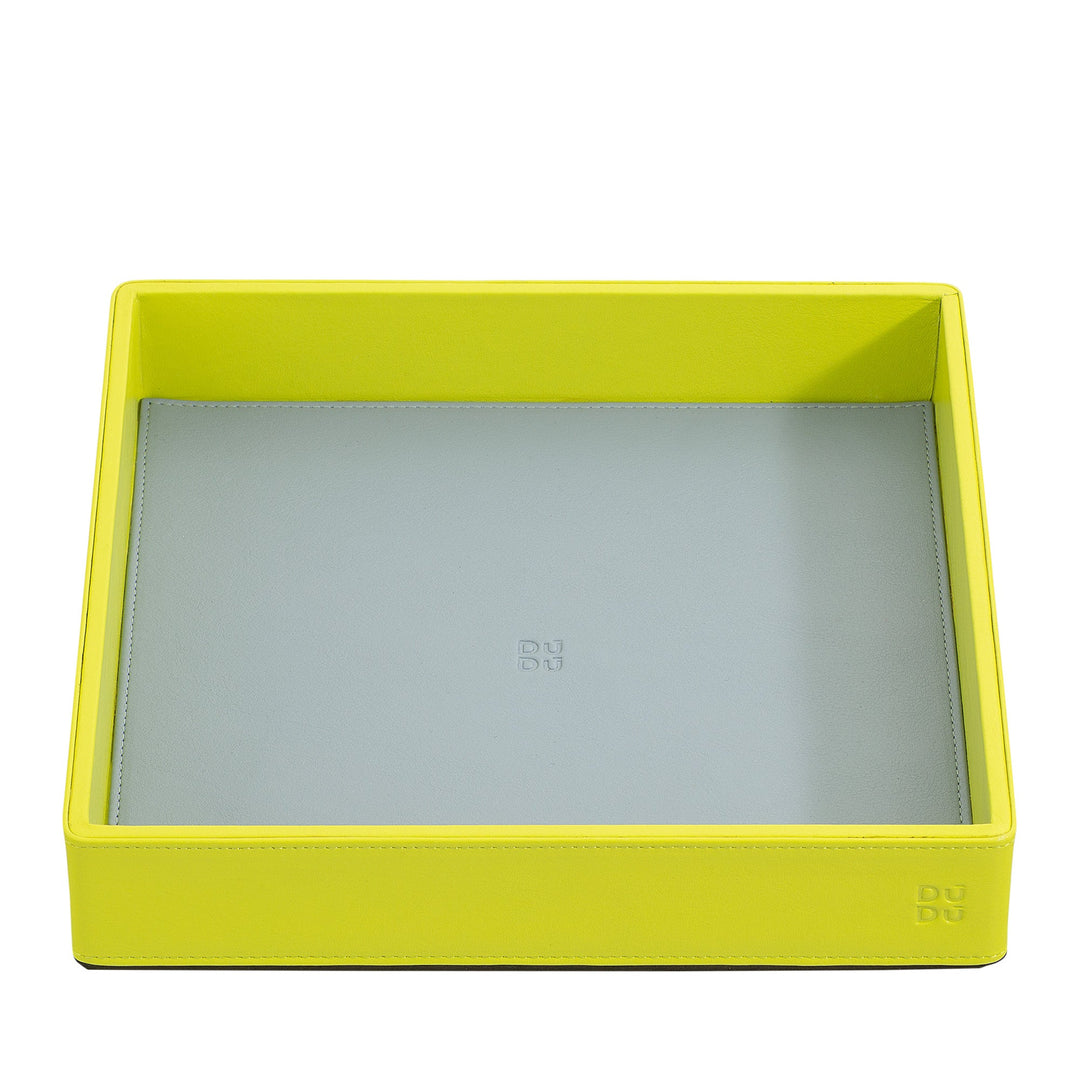 Yellow leather tray with grey interior