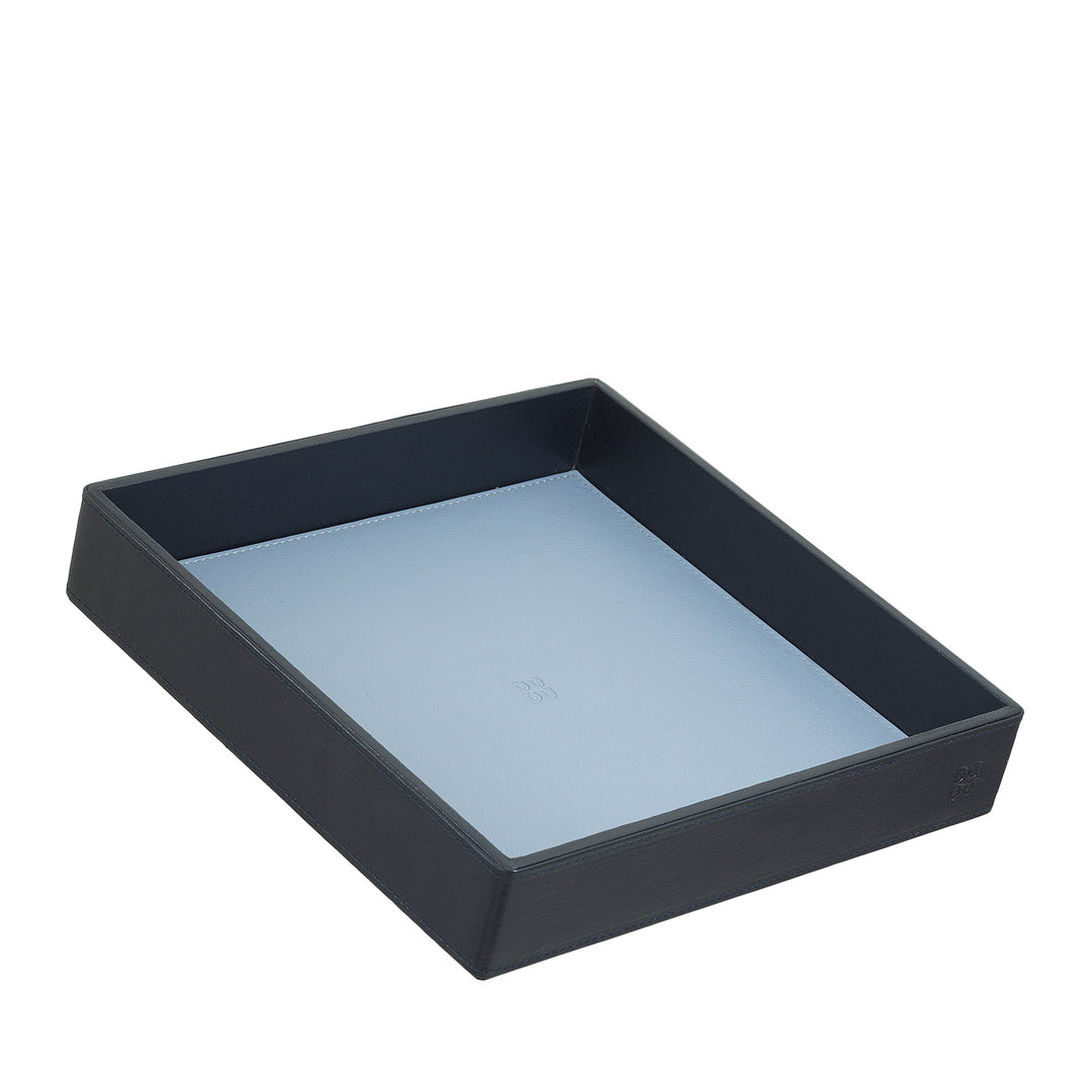 Black rectangular tray with light blue interior