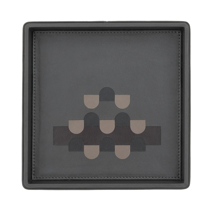 Black leather tray with geometric design