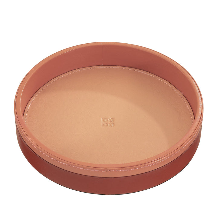 Round Leather Tray With Stitch Detail on Rim