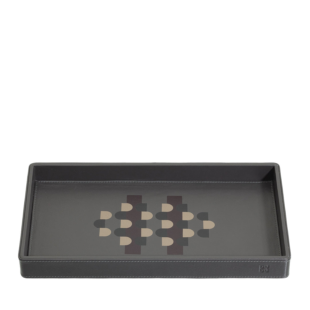 Rectangular black leather tray with geometric design