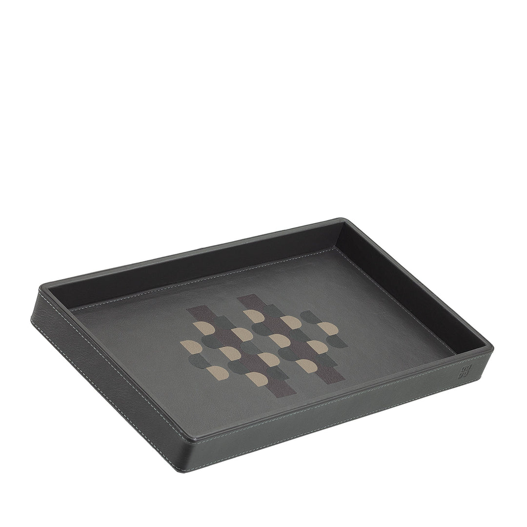 Black leather tray with geometric pattern