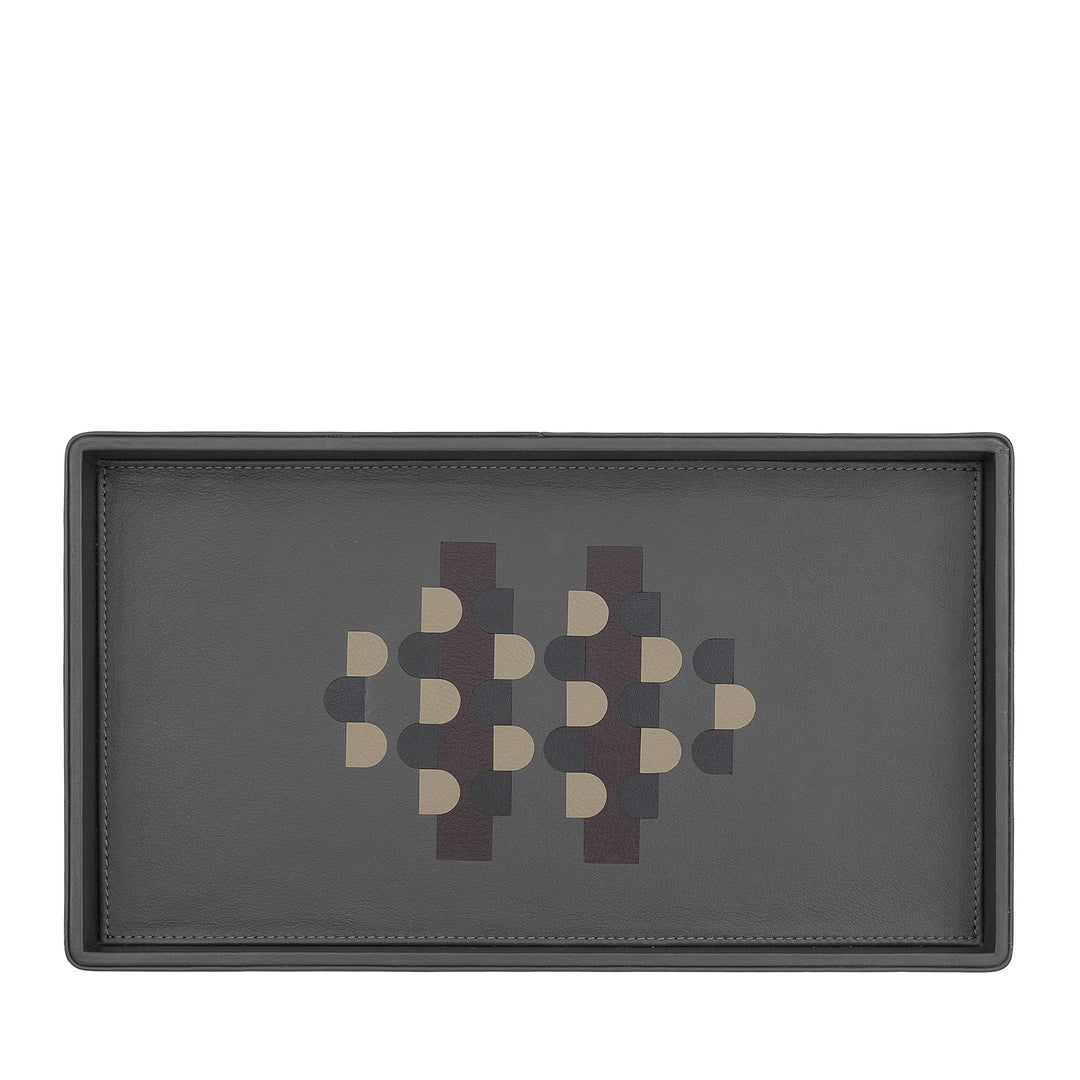 Geometric patterned leather tray with black border