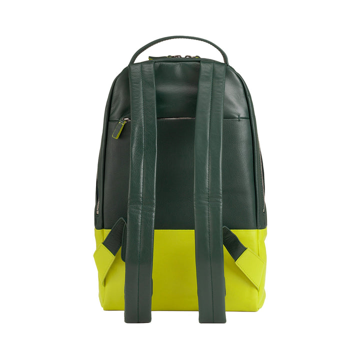 Green and yellow color-block backpack with dual shoulder straps