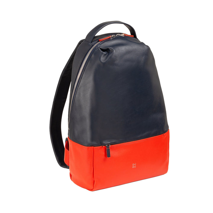 Sleek black and red backpack with zip closure and handle in a minimalist design