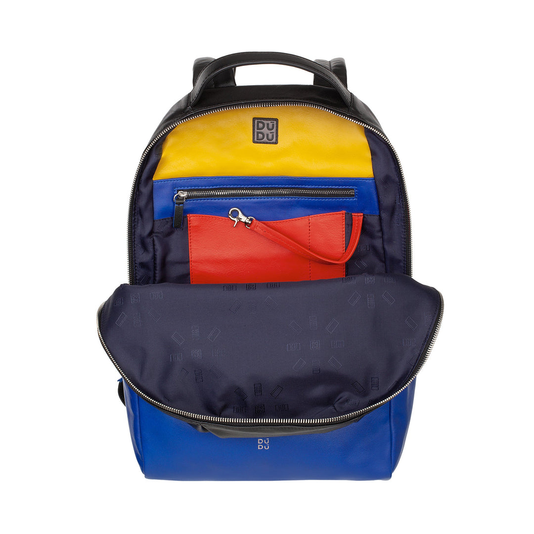 Colorful Dudu leather backpack with multiple zippers and pockets