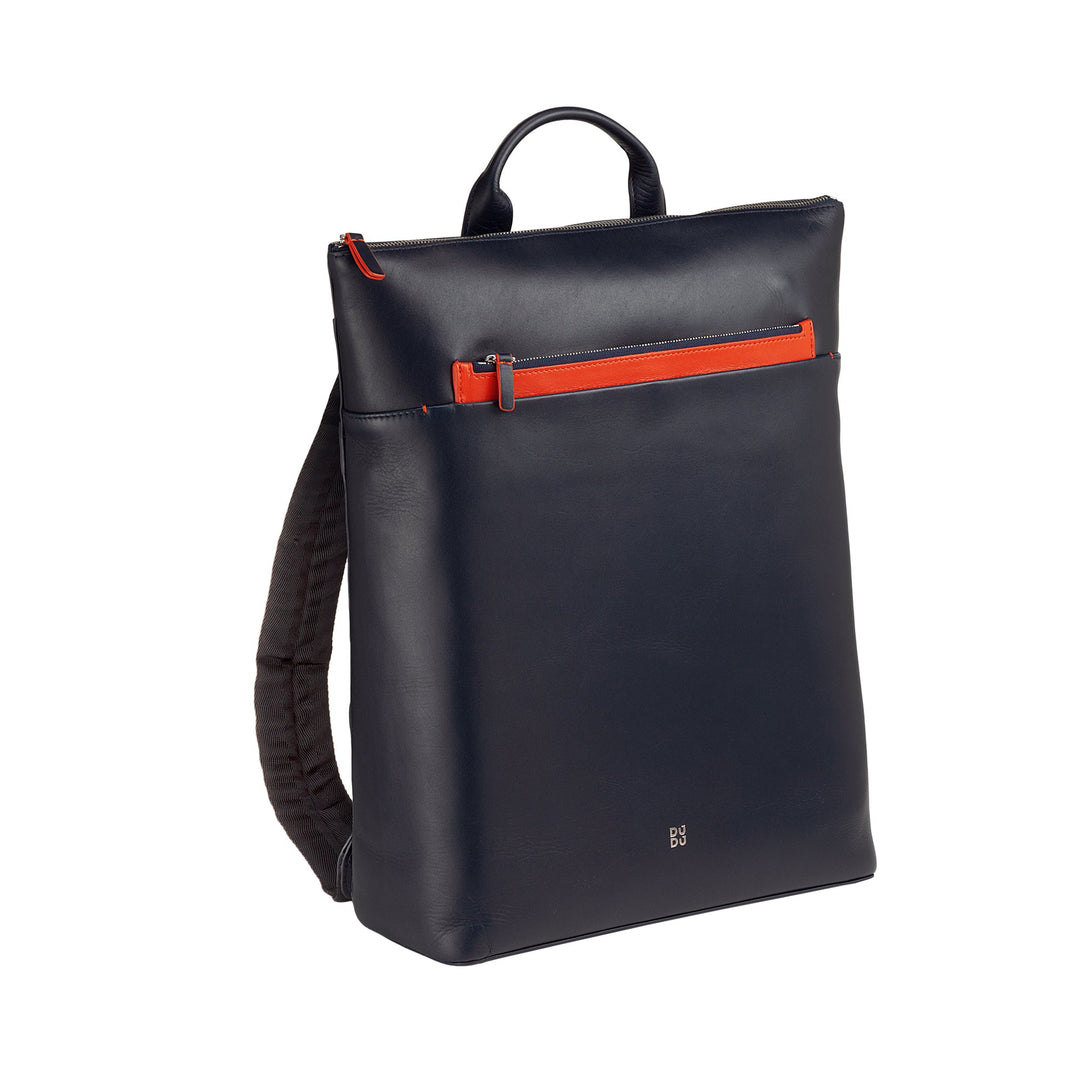 Stylish black leather backpack with red zipper accent