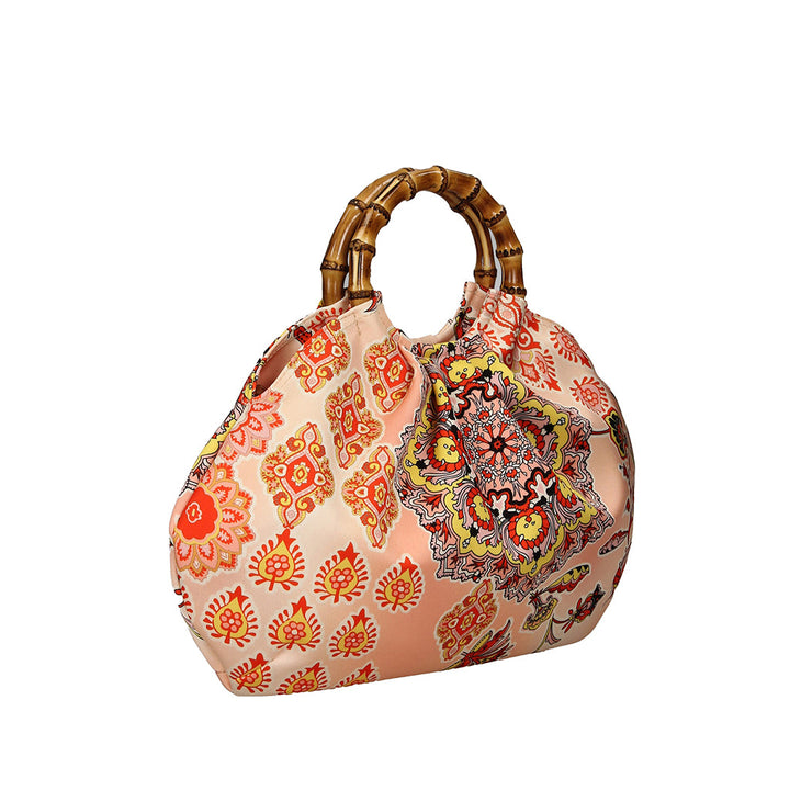 Colorful floral handbag with wooden handle