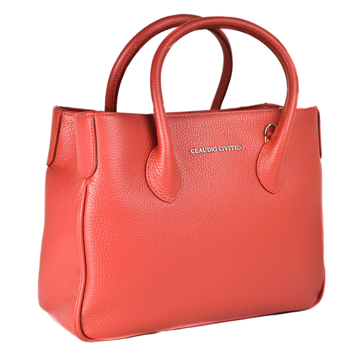 Red leather handbag with handles from Claudio Civiteco