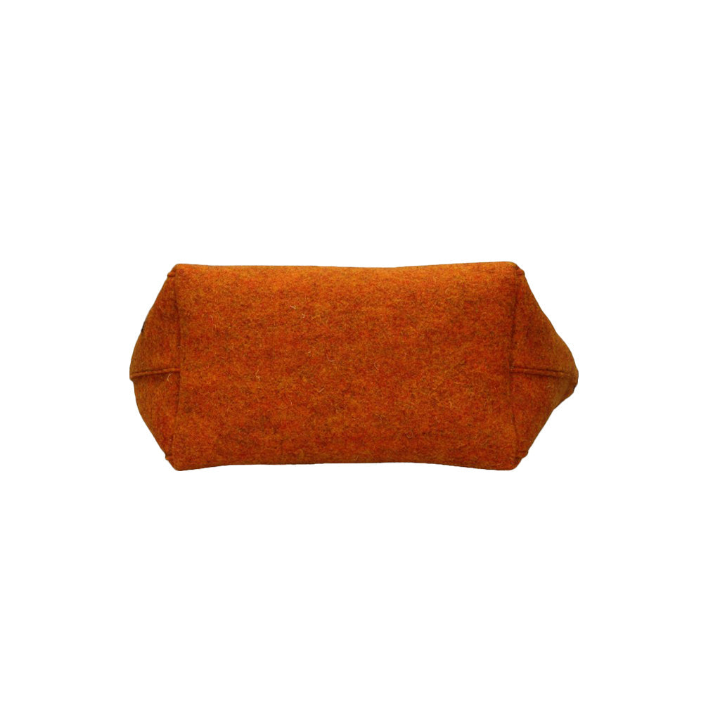 Rectangular orange felt handbag bottom view