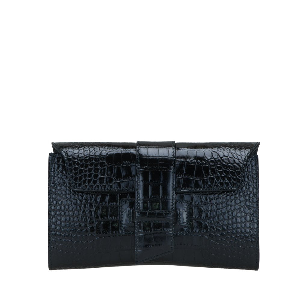 Luxury Black Alligator Crocodile Leather Clutch Bag