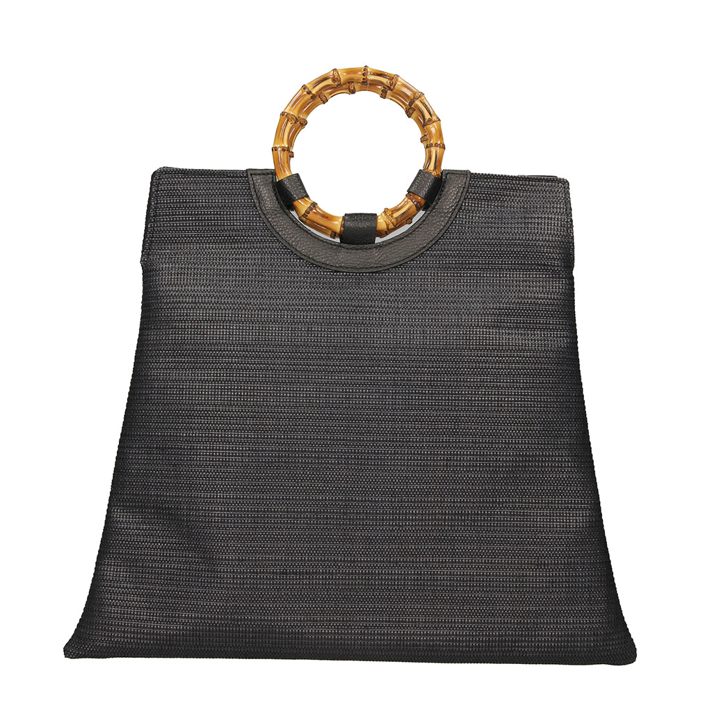 Stylish black handbag with bamboo handle