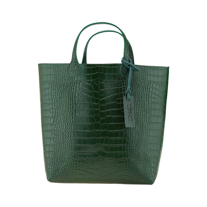 Green crocodile leather tote bag with handles