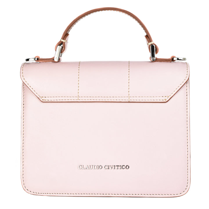 Light pink leather handbag with top handle and Claudio CivitiCo embossed logo